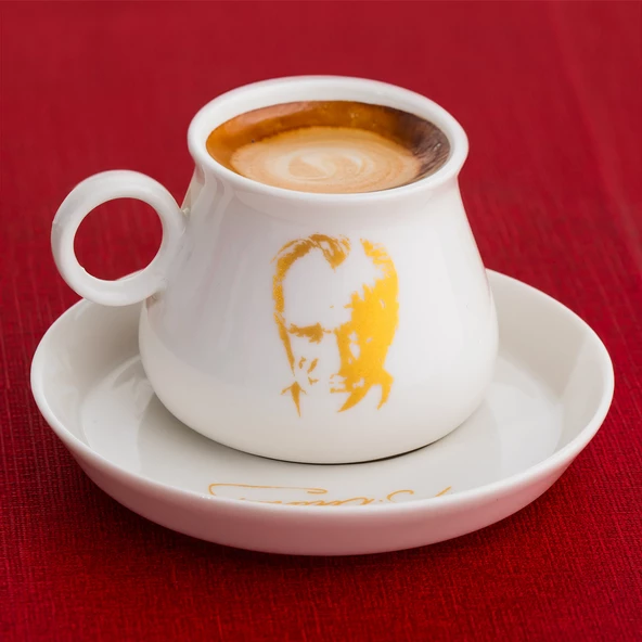 Porsima Atatürk Detaylı Altın Yaldızlı 6 Kişilik Fincan Seti 12 Parça Türk Kahvesi Takımı Kahve Fincanı - 4