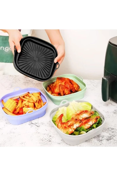 Royaleks Katlanabilir Silikon Yanmaz - Yıkanabilir Kare Airfryer Kalıbı 21 Cm