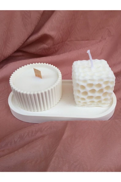 Alaçatı Art Boutiqe 3 Parça Modern Ev Dekorasyonu Sunum Atlık Petek Ve Kase Soya Wax Mum