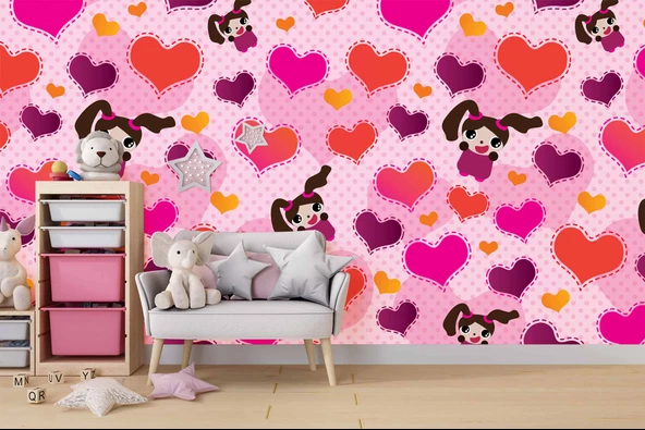 Kalpli Pembe Çocuk Duvar Duvar Kağıdı Baskı - Resim 4