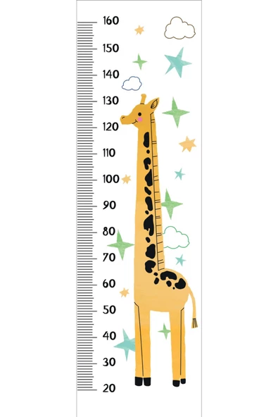 Boy Cetveli, Duvarda Iz Bırakmaz, Yapışkansız Tutunma Özellikli Akıllı Kağıt Sticker (Zürafa Temalı) - Resim 2