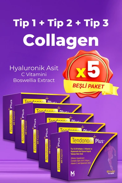 TENDONOM PLUS Tip 1-2-3 Kollajen Hiyalüronik Asit 60 Kapsül x 5 Adet