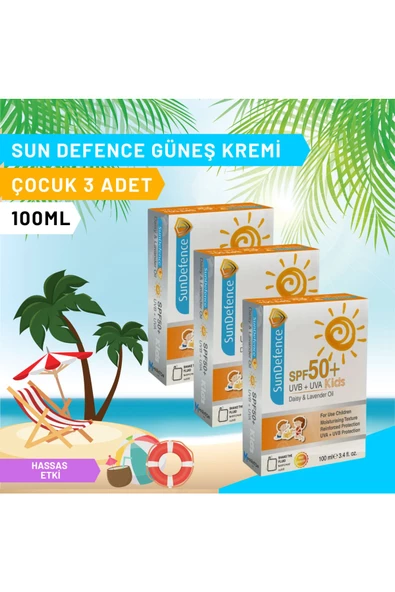 SUNDEFENCE Sun Defence Spf50+ Çocuk Güneş Kremi 100 Ml 3'lü Paket - Papatya Ve Lavanta Yağlı