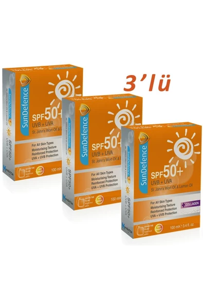 SUNDEFENCE Sun Defence Spf50+ Güneş Kremi 100 Ml 3'lü Paket - St. John's Wort Yağı + Limon Yağı - 2