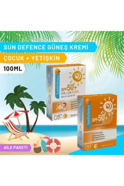 SUNDEFENCE Sun Defence Yetişkin + Çocuk Spf50+ Güneş Kremi 100 Ml 2'li Set