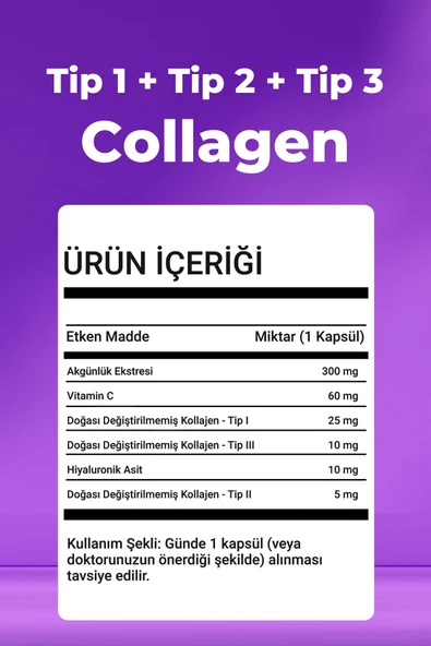 TENDONOM PLUS Tip 1-2-3 Kollajen Hiyalüronik Asit 60 Kapsül x 5 Adet - 3