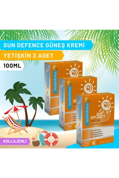 SUNDEFENCE Sun Defence Spf50+ Güneş Kremi 100 Ml 3'lü Paket - St. John's Wort Yağı + Limon Yağı