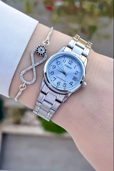 Casio CSISTE110 Kadranı Mavi Kordonu Gümüş Renk Takvimli Hediye Paketli Kadın Kol Saati - Resim 3