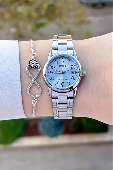 Casio CSISTE110 Kadranı Mavi Kordonu Gümüş Renk Takvimli Hediye Paketli Kadın Kol Saati - Resim 2