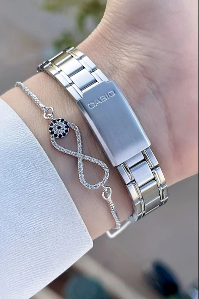 Casio CSISTE110 Kadranı Mavi Kordonu Gümüş Renk Takvimli Hediye Paketli Kadın Kol Saati - Resim 5