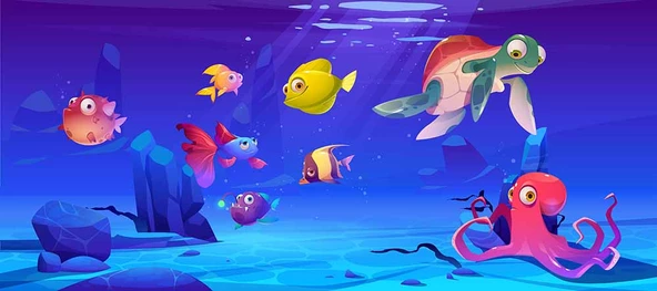 Su Altı Dünyası Çocuk Duvar Duvar Kağıdı Baskı - Resim 5