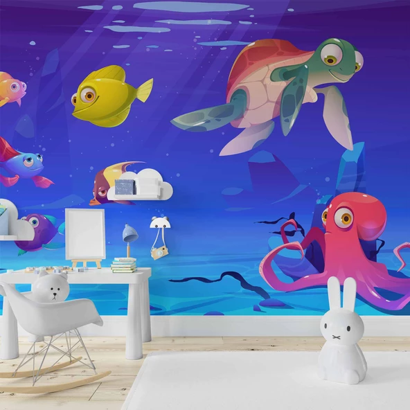 Su Altı Dünyası Çocuk Duvar Duvar Kağıdı Baskı - Resim 2