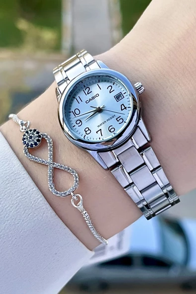 Casio CSISTE110 Kadranı Mavi Kordonu Gümüş Renk Takvimli Hediye Paketli Kadın Kol Saati ürün görseli 1