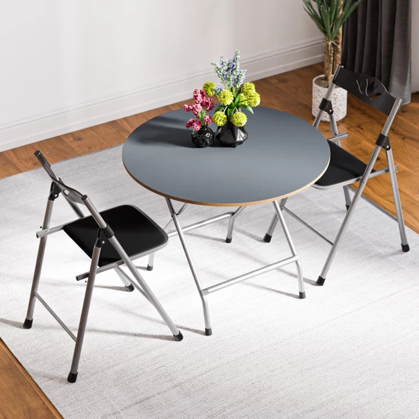 Eportatif Katlanır Masa ve 2 Adet Sandalye Seti Füme 1458 - Resim 2