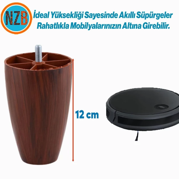 Mobilya Yükseltici Kanepe Ünite Koltuk Ayağı Baza Ayakları Ceviz Desen Plastik Ayak 12 cm 4 Adet - 2