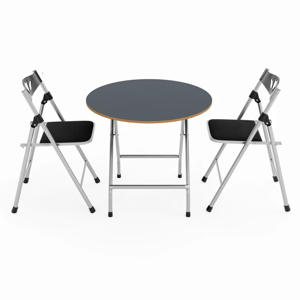 Eportatif Katlanır Masa ve 2 Adet Sandalye Seti Füme 1458 - Resim 5