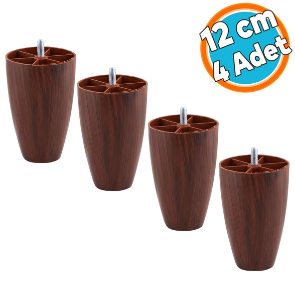 Mobilya Yükseltici Kanepe Ünite Koltuk Ayağı Baza Ayakları Ceviz Desen Plastik Ayak 12 cm 4 Adet