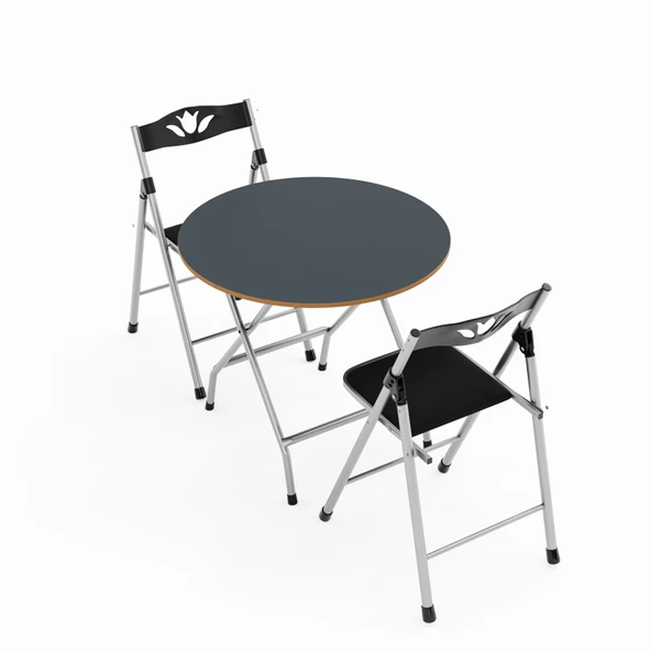 Eportatif Katlanır Masa ve 2 Adet Sandalye Seti Füme 1458 - Resim 3