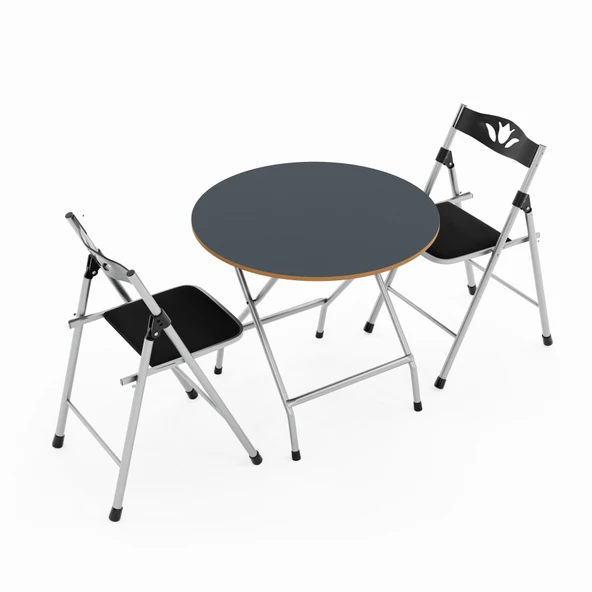 Eportatif Katlanır Masa ve 2 Adet Sandalye Seti Füme 1458 - Resim 4