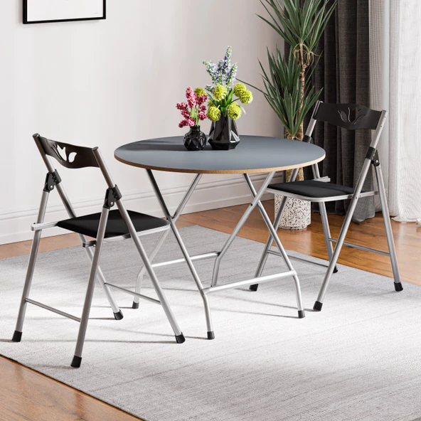 Eportatif Katlanır Masa ve 2 Adet Sandalye Seti Füme 1458 ürün görseli 1