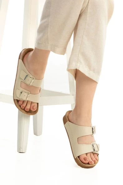 POLOMİA Polomia Maria Esnek Çift Tokalı Comfort Rahat Kadın Günlük Terlik - 4