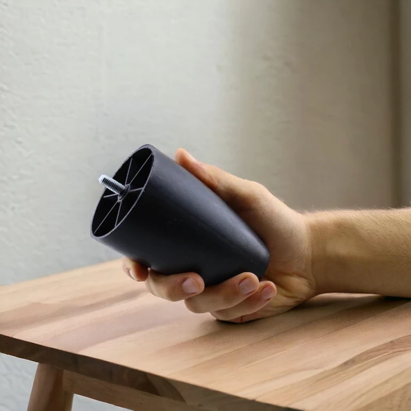 Mobilya Yükseltici Kanepe TV Ünitesi Koltuk Ayağı Baza Ayakları Siyah Oval Plastik Ayak 12 cm 4 Adet - Resim 2