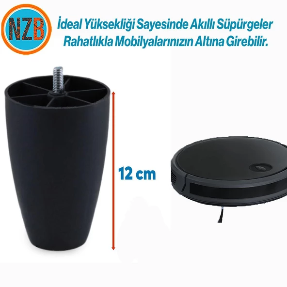 Mobilya Yükseltici Kanepe TV Ünitesi Koltuk Ayağı Baza Ayakları Siyah Oval Plastik Ayak 12 cm 4 Adet - Resim 7