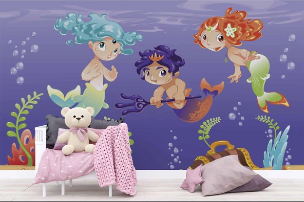 Su Altı Minik Yüzücüler Çocuk Duvar Duvar Kağıdı Baskı - Resim 5