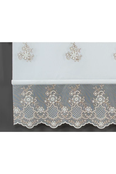 Blind-X Bej Çift Mekanizmalı Kadife Sedef Nakışlı Tül Stor Perde (Dayanıklı Alüminyum Kasa) - 2