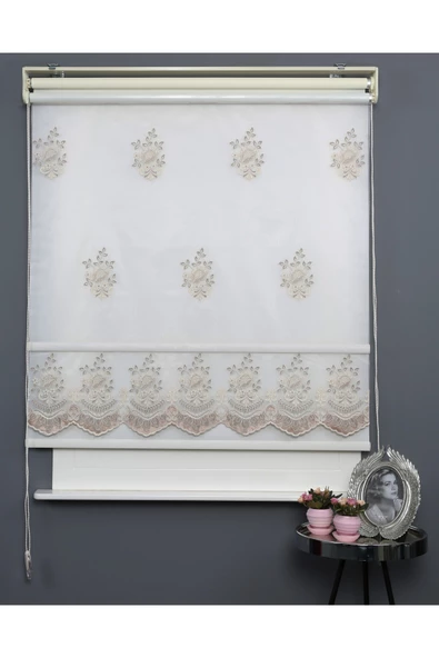 Blind-X Vizon Çift Mekanizmalı Kadife Demet Nakışlı Tül Stor Perde (Dayanıklı Alüminyum Kasa)