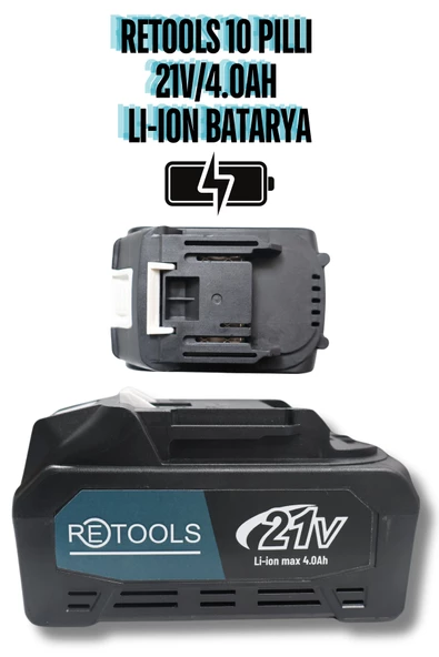 Retools 10 Pilli Li-ion Batarya 21V/4.0AH Mavi