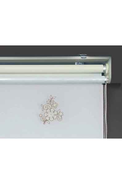 Blind-X Bej Çift Mekanizmalı Kadife Sedef Nakışlı Tül Stor Perde (Dayanıklı Alüminyum Kasa) - 3