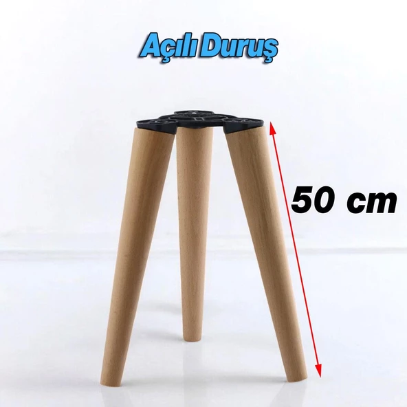 50 cm Ahşap Sehpa 3'lü Ayak Takımı Zigon Puf Tabure Ayağı Masa Ayakları 50 cm Bağlantı Aparatı Dahil - 3