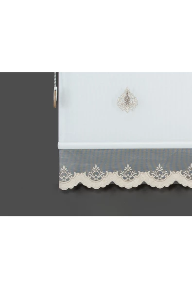 Blind-X Krem Çift Mekanizmalı Kadife Sedef Nakışlı Tül Stor Perde (Dayanıklı Alüminyum Kasa) - Resim 2