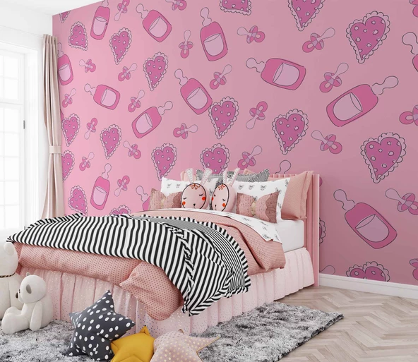 Biberon ve Emzik Bebek Odası Duvar Kağıdı Baskı - Resim 2