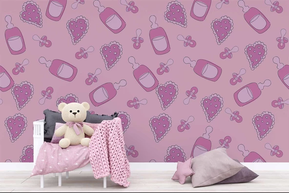 Biberon ve Emzik Bebek Odası Duvar Kağıdı Baskı - Resim 5