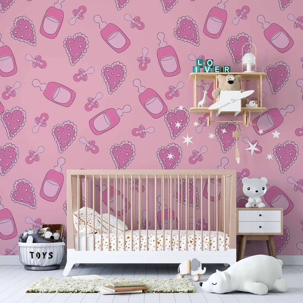 Biberon ve Emzik Bebek Odası Duvar Kağıdı Baskı - Resim 3