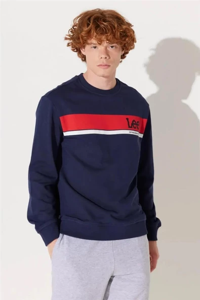 Lee L232501 410 Lacıvert Erkek Bısıklet Yaka Sweatshırt