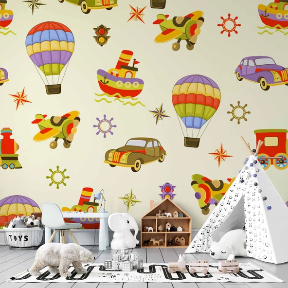 Taşıtlar Çocuk Odası Duvar Kağıdı Baskı ürün görseli