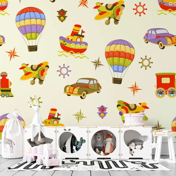 Taşıtlar Çocuk Odası Duvar Kağıdı Baskı - Resim 3