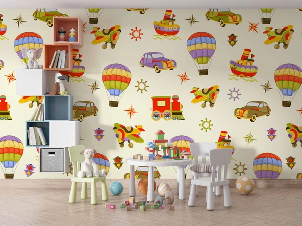Taşıtlar Çocuk Odası Duvar Kağıdı Baskı - Resim 5