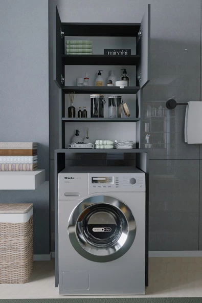 Mirobi Çamaşır Makinesi Dolabı Hayzum 180*066*55 Banyo Kiler Dolabı Antrasit - 2