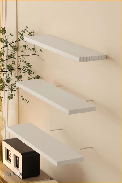 Mirobi Duvar Rafı Dekoratif 3lü Raf Gizli Montaj Beyaz - 7