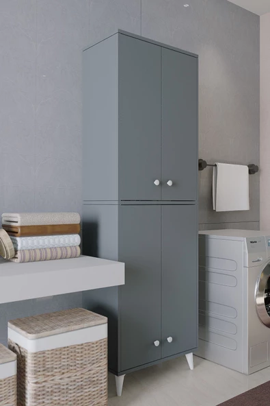 Mirobi Furex 6 Raflı 2 Kapaklı Çok Amaçlı Banyo Dolabı Antrasit - 3