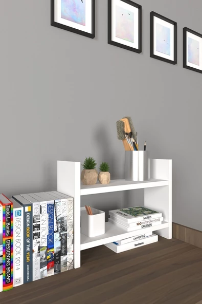 Mirobi Arles Çok Amaçlı Dekoratif Raf Masa Üstü Raf Tezgah Üstü Raf Masa Üstü Kitaplık Beyaz - 2