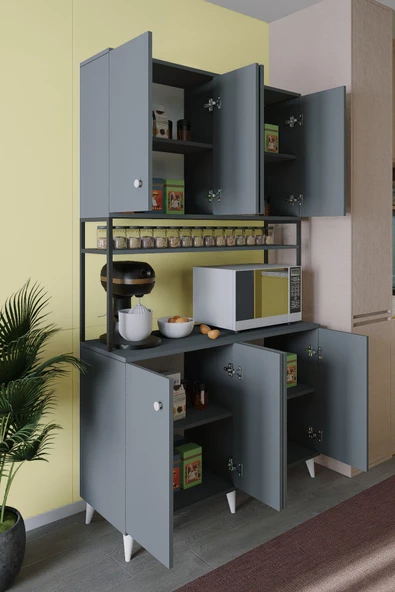 Mirobi Nexar Kavhe Köşesi 8 Raflı Çok Amaçlı Mutfak Dolabı Antrasit - 4