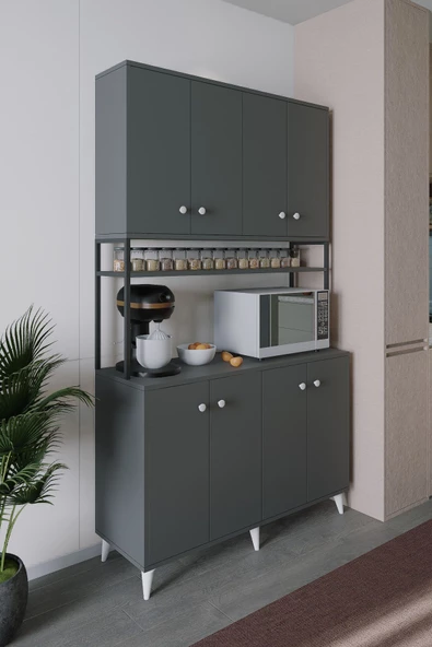 Mirobi Nexar Kavhe Köşesi 8 Raflı Çok Amaçlı Mutfak Dolabı Antrasit - 3