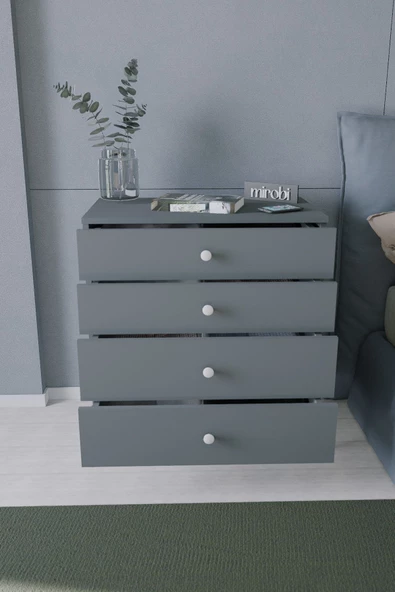 Mirabel Dekoratif 4 Çekmeceli Ayaklı Şifonyer Antrasit - 2