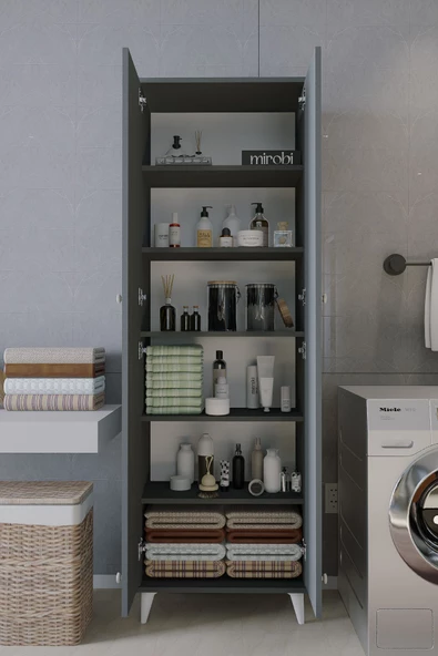 Mirobi Furex 6 Raflı 2 Kapaklı Çok Amaçlı Banyo Dolabı Antrasit - 2