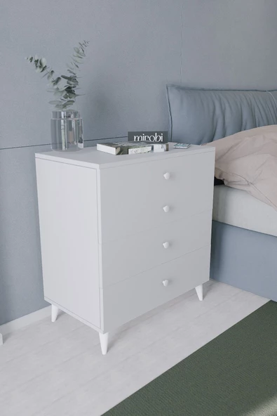 Mirobi Mirabel Dekoratif 4 Çekmeceli Ayaklı Şifonyer Beyaz - 3